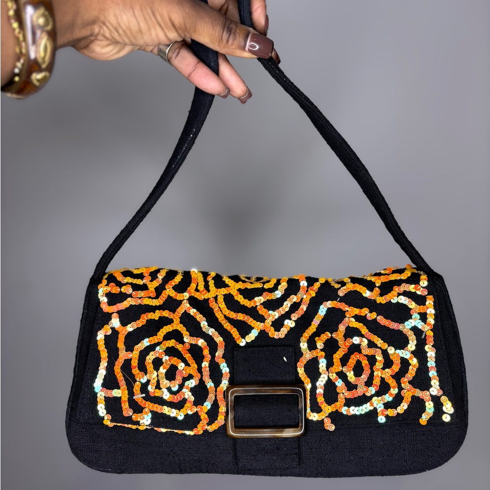 Black and Orange Sequin Women's Bag Handmade